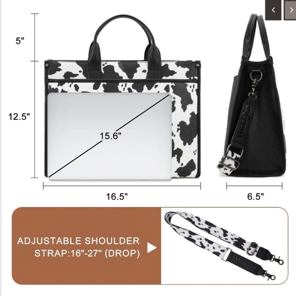 Wrangler Carry-All Large Tote Work Tote /Crossbody - Cow-Black - Picture 9 of 11